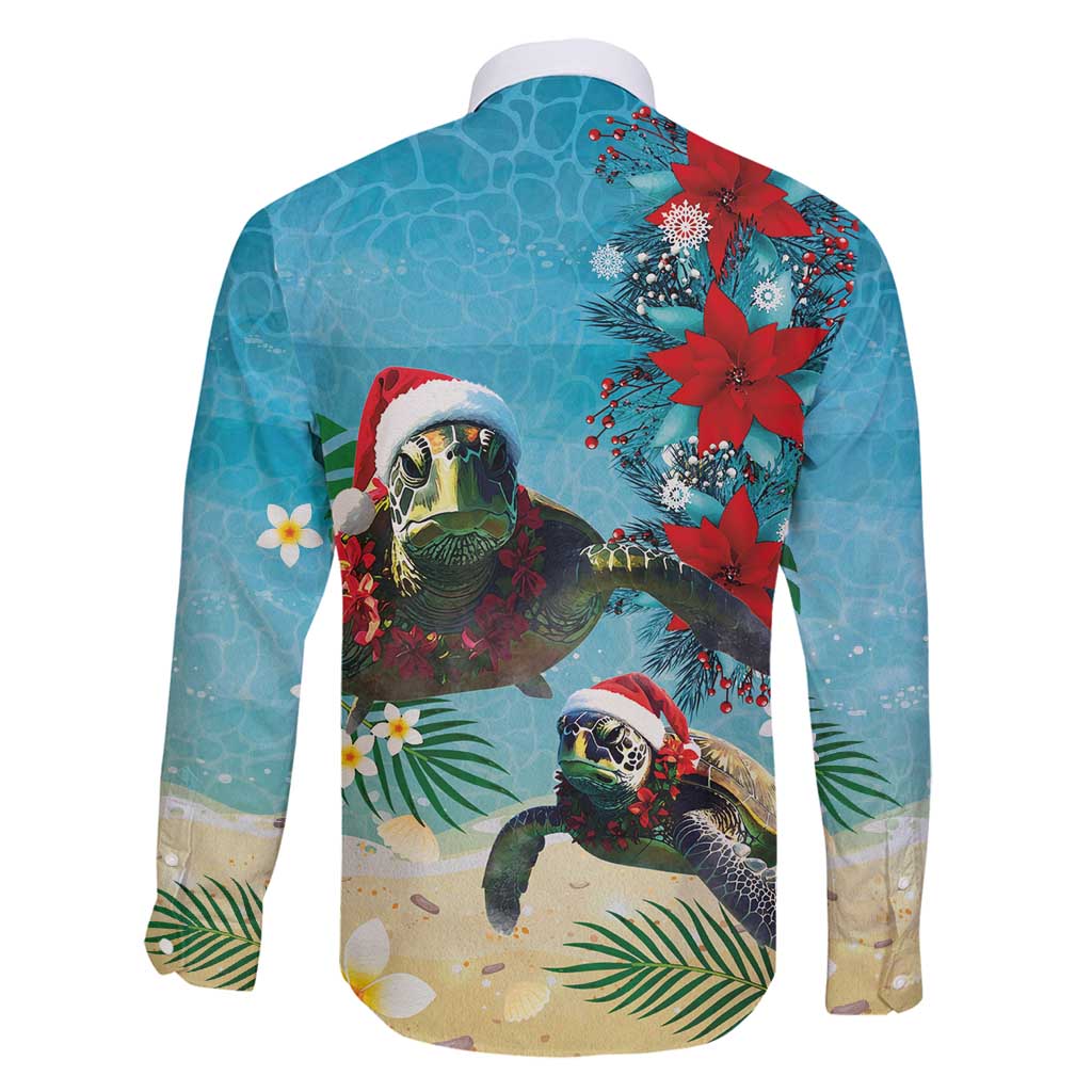 Hawaiian Mele Kalikimaka Family Matching Off Shoulder Maxi Dress and Hawaiian Shirt Tropical Xmas Turtles Red Poinsettia Watercolor - Polynesian Pride