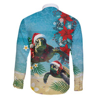 Hawaiian Mele Kalikimaka Family Matching Off Shoulder Short Dress and Hawaiian Shirt Tropical Xmas Turtles Red Poinsettia Watercolor - Polynesian Pride