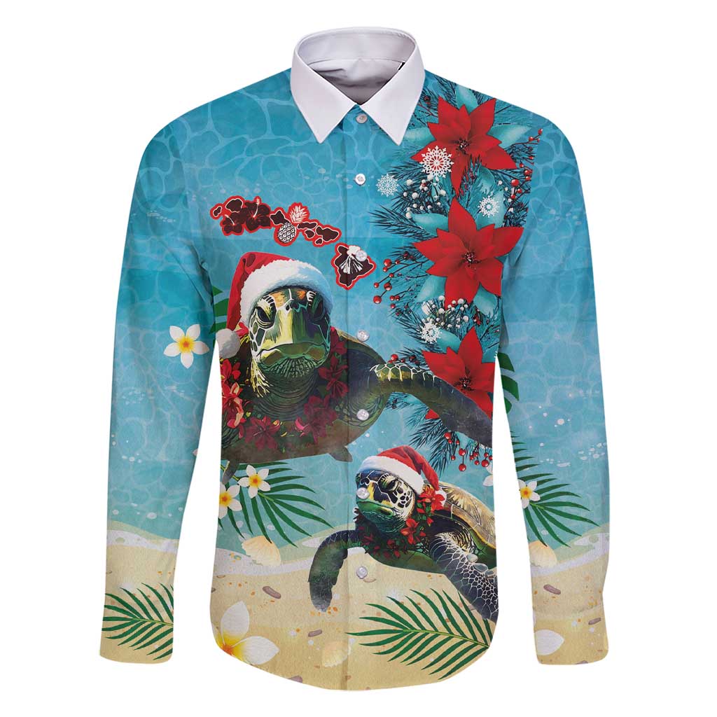 Hawaiian Mele Kalikimaka Family Matching Short Sleeve Bodycon Dress and Hawaiian Shirt Tropical Xmas Turtles Red Poinsettia Watercolor - Polynesian Pride