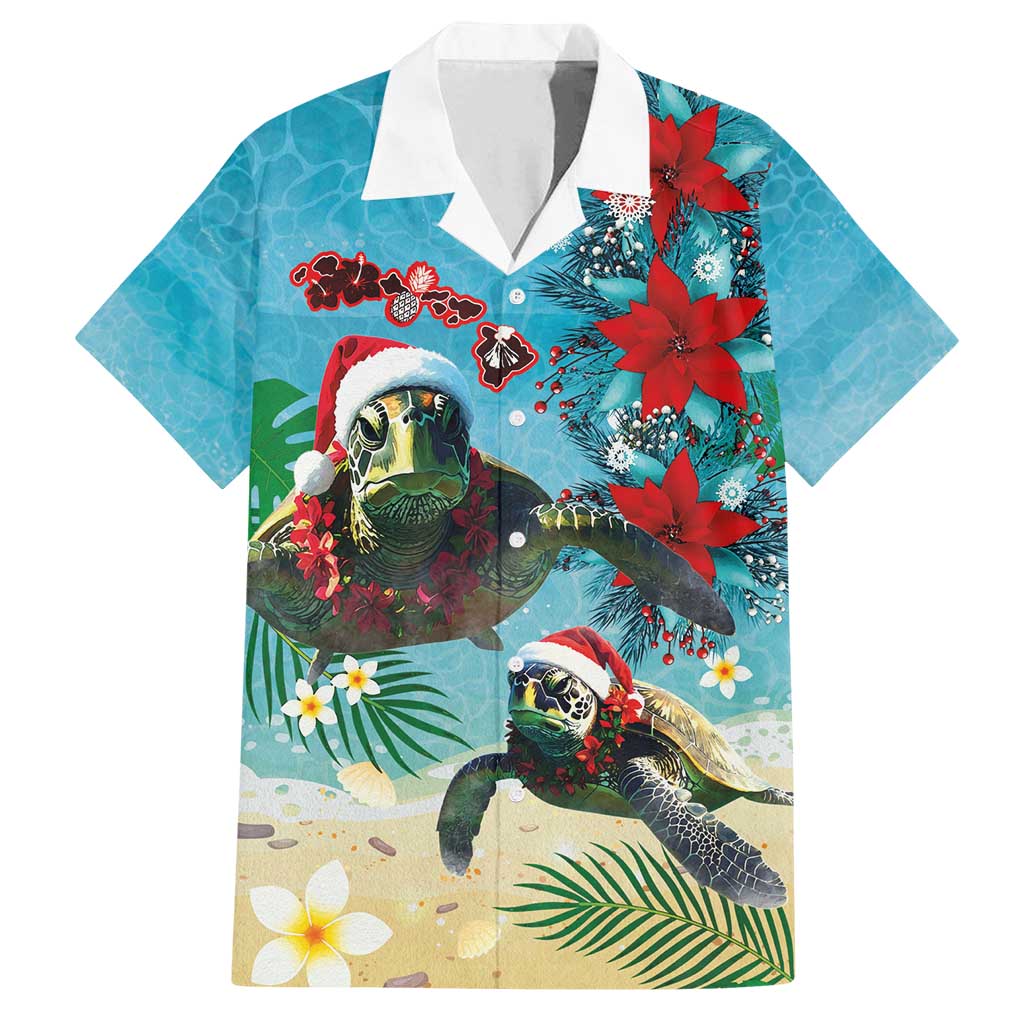 Hawaiian Mele Kalikimaka Family Matching Tank Maxi Dress and Hawaiian Shirt Tropical Xmas Turtles Red Poinsettia Watercolor - Polynesian Pride