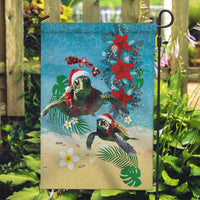 Hawaiian Mele Kalikimaka Garden Flag Tropical Xmas Turtles Red Poinsettia Watercolor - Polynesian Pride