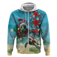 Hawaiian Mele Kalikimaka Hoodie Tropical Xmas Turtles Red Poinsettia Watercolor - Polynesian Pride