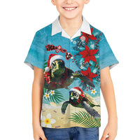 Hawaiian Mele Kalikimaka Kid Hawaiian Shirt Tropical Xmas Turtles Red Poinsettia Watercolor LT03 Kid Multicolor - Polynesian Pride