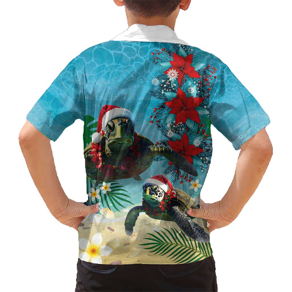 Hawaiian Mele Kalikimaka Kid Hawaiian Shirt Tropical Xmas Turtles Red Poinsettia Watercolor LT03 - Polynesian Pride