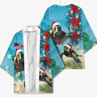 Hawaiian Mele Kalikimaka Kimono Tropical Xmas Turtles Red Poinsettia Watercolor - Polynesian Pride