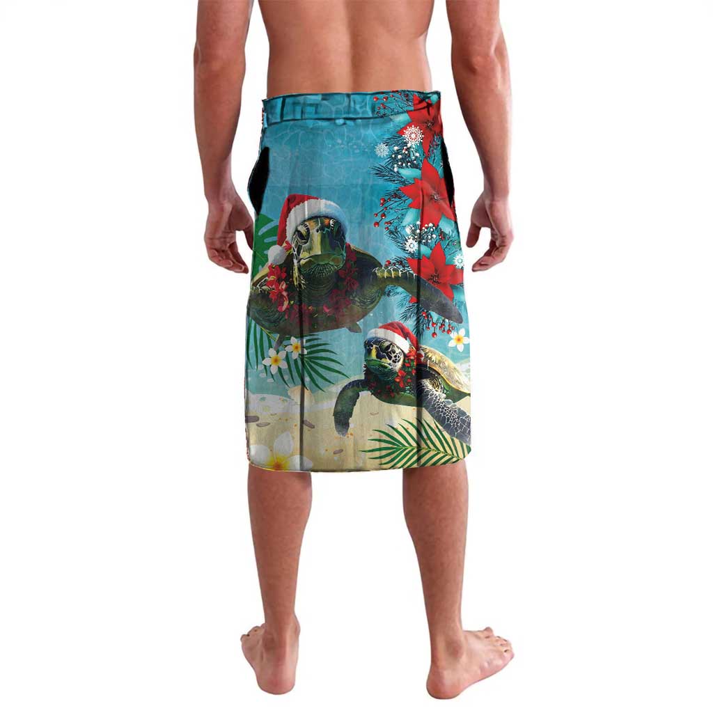 Hawaiian Mele Kalikimaka Lavalava Tropical Xmas Turtles Red Poinsettia Watercolor - Polynesian Pride