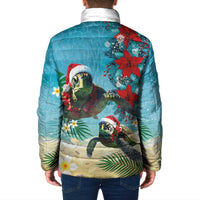 Hawaiian Mele Kalikimaka Padded Jacket Tropical Xmas Turtles Red Poinsettia Watercolor - Polynesian Pride