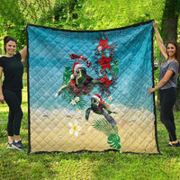 Hawaiian Mele Kalikimaka Quilt Tropical Xmas Turtles Red Poinsettia Watercolor - Polynesian Pride