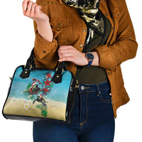 Hawaiian Mele Kalikimaka Shoulder Handbag Tropical Xmas Turtles Red Poinsettia Watercolor - Polynesian Pride