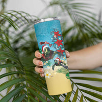 Hawaiian Mele Kalikimaka Skinny Tumbler Tropical Xmas Turtles Red Poinsettia Watercolor - Polynesian Pride