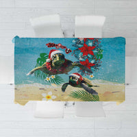 Hawaiian Mele Kalikimaka Tablecloth Tropical Xmas Turtles Red Poinsettia Watercolor - Polynesian Pride