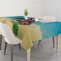 Hawaiian Mele Kalikimaka Tablecloth Tropical Xmas Turtles Red Poinsettia Watercolor - Polynesian Pride