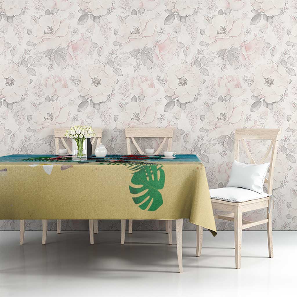 Hawaiian Mele Kalikimaka Tablecloth Tropical Xmas Turtles Red Poinsettia Watercolor - Polynesian Pride