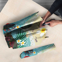 Hawaiian Mele Kalikimaka Umbrella Tropical Xmas Turtles Red Poinsettia Watercolor - Polynesian Pride