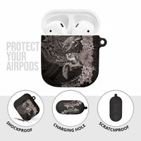 Hawaiian Plumeria and Hibiscus with Turtles AirPods Case Polynesian Art Grayscale - Polynesian Pride