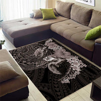 Hawaiian Plumeria and Hibiscus with Turtles Area Rug Polynesian Art Grayscale - Polynesian Pride