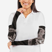 Hawaiian Plumeria and Hibiscus with Turtles Arm Sleeves Polynesian Art Grayscale - Polynesian Pride