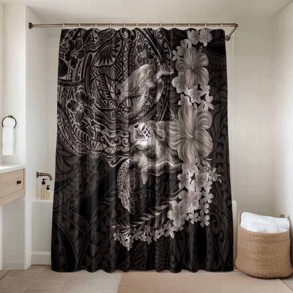 Hawaiian Plumeria and Hibiscus with Turtles Bathroom Set Polynesian Art Grayscale - Polynesian Pride