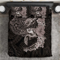 Hawaiian Plumeria and Hibiscus with Turtles Bedding Set Polynesian Art Grayscale - Polynesian Pride
