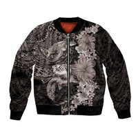 Hawaiian Plumeria and Hibiscus with Turtles Bomber Jacket Polynesian Art Grayscale - Polynesian Pride