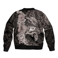 Hawaiian Plumeria and Hibiscus with Turtles Bomber Jacket Polynesian Art Grayscale - Polynesian Pride