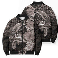 Hawaiian Plumeria and Hibiscus with Turtles Bomber Puffer Jacket Polynesian Art Grayscale - Polynesian Pride