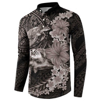 Hawaiian Plumeria and Hibiscus with Turtles Button Sweatshirt Polynesian Art Grayscale - Polynesian Pride