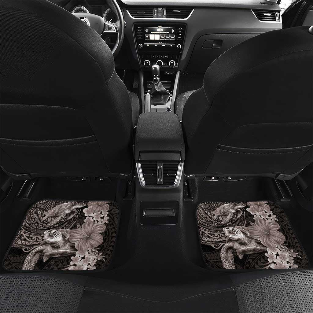 Hawaiian Plumeria and Hibiscus with Turtles Car Mats Polynesian Art Grayscale - Polynesian Pride