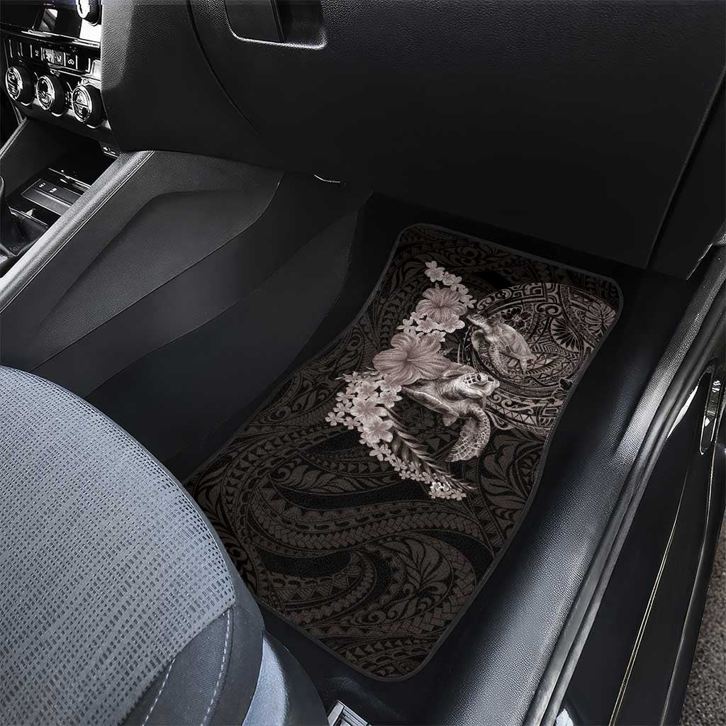 Hawaiian Plumeria and Hibiscus with Turtles Car Mats Polynesian Art Grayscale - Polynesian Pride