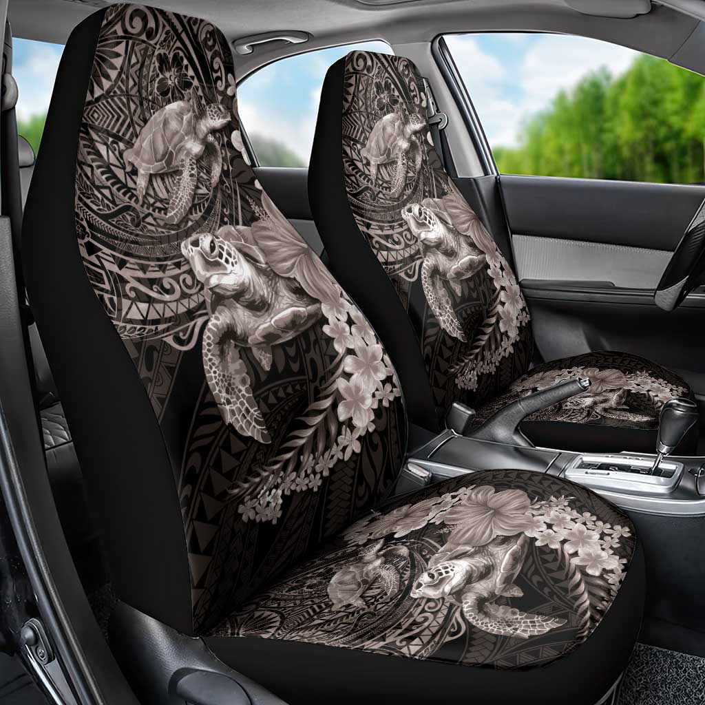 Hawaiian Plumeria and Hibiscus with Turtles Car Seat Cover Polynesian Art Grayscale - Polynesian Pride