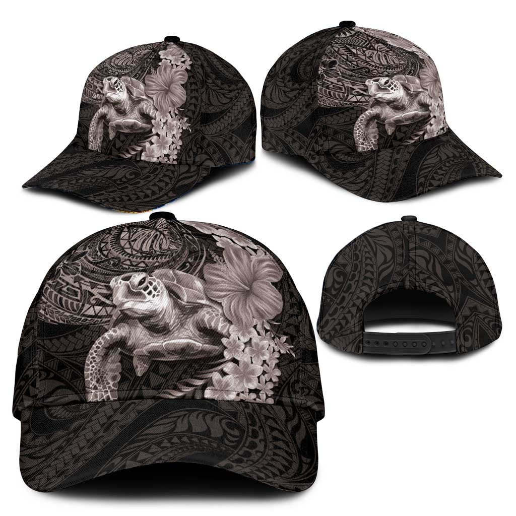Hawaiian Plumeria and Hibiscus with Turtles Classic Cap Polynesian Art Grayscale - Polynesian Pride