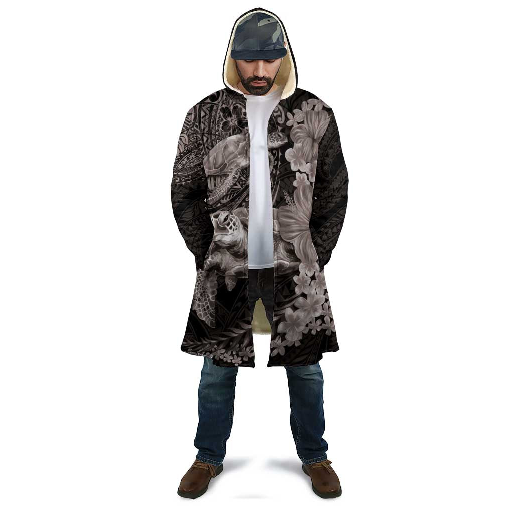 Hawaiian Plumeria and Hibiscus with Turtles Cloak Polynesian Art Grayscale - Polynesian Pride