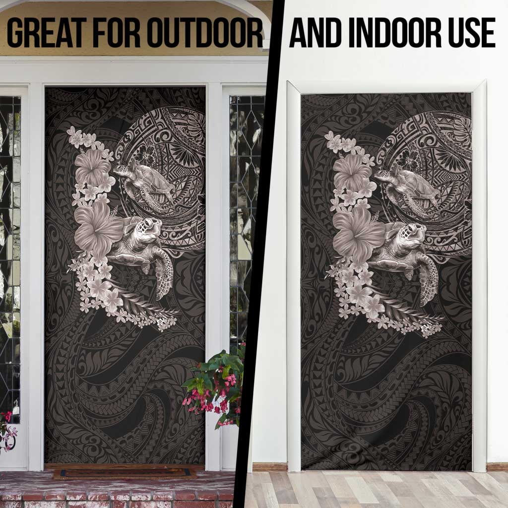 Hawaiian Plumeria and Hibiscus with Turtles Door Cover Polynesian Art Grayscale - Polynesian Pride