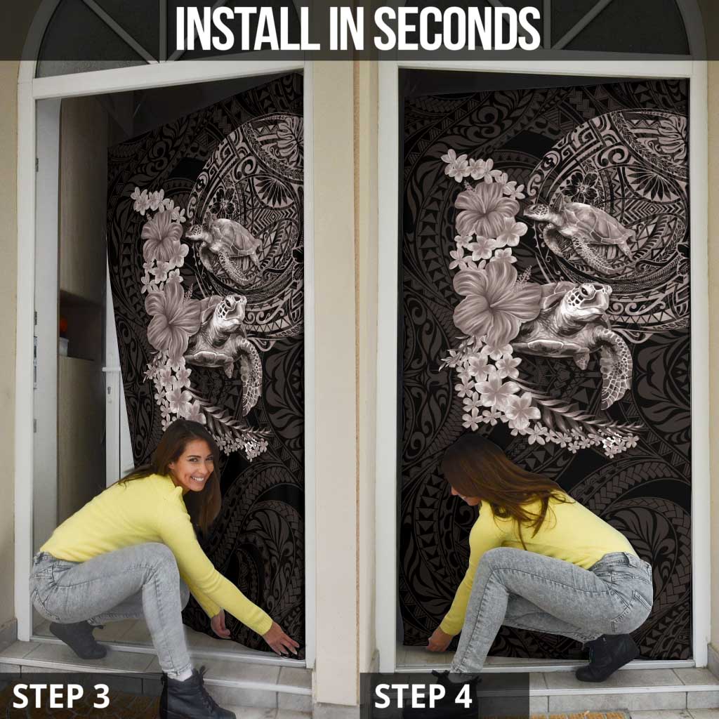 Hawaiian Plumeria and Hibiscus with Turtles Door Cover Polynesian Art Grayscale - Polynesian Pride