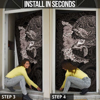 Hawaiian Plumeria and Hibiscus with Turtles Door Cover Polynesian Art Grayscale - Polynesian Pride