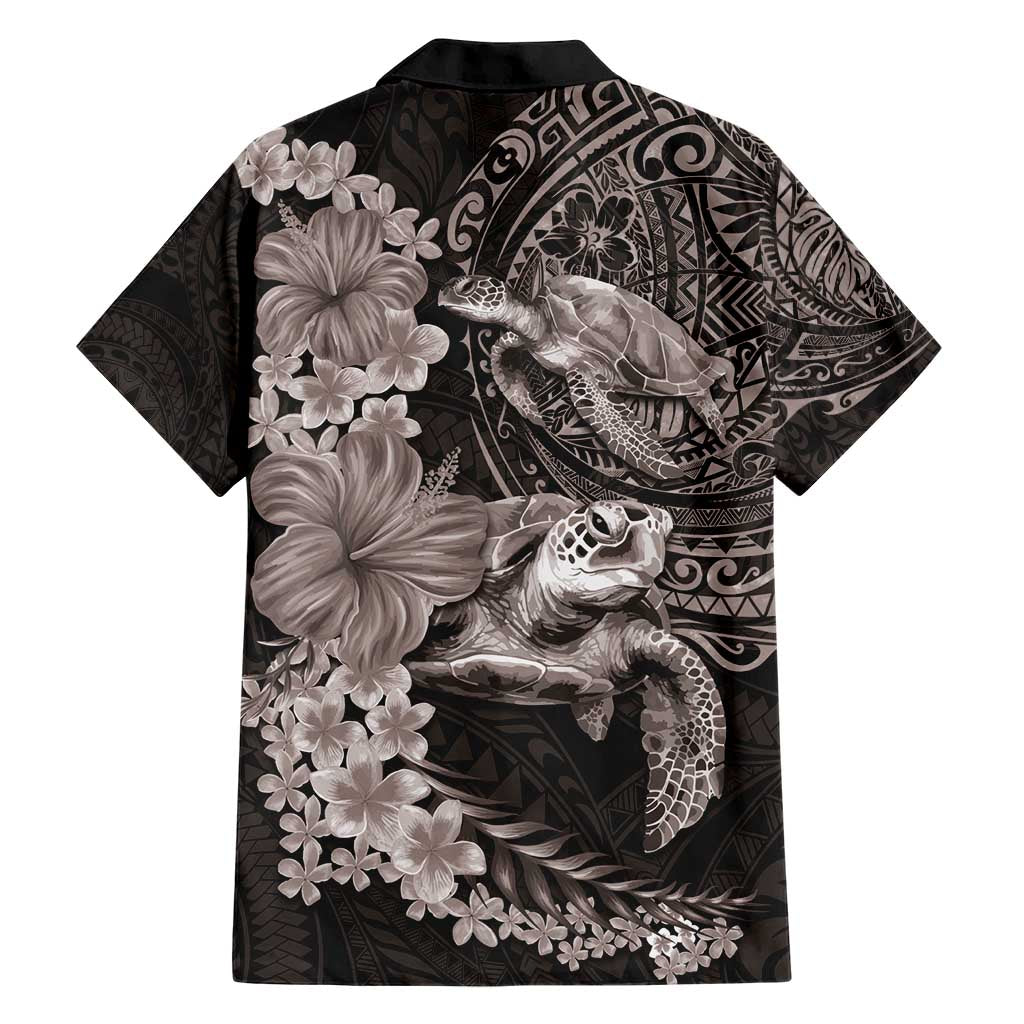 Hawaiian Plumeria and Hibiscus with Turtles Family Matching Short Sleeve Bodycon Dress and Hawaiian Shirt Polynesian Art Grayscale - Polynesian Pride
