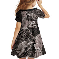 Hawaiian Plumeria and Hibiscus with Turtles Family Matching Tank Maxi Dress and Hawaiian Shirt Polynesian Art Grayscale - Polynesian Pride