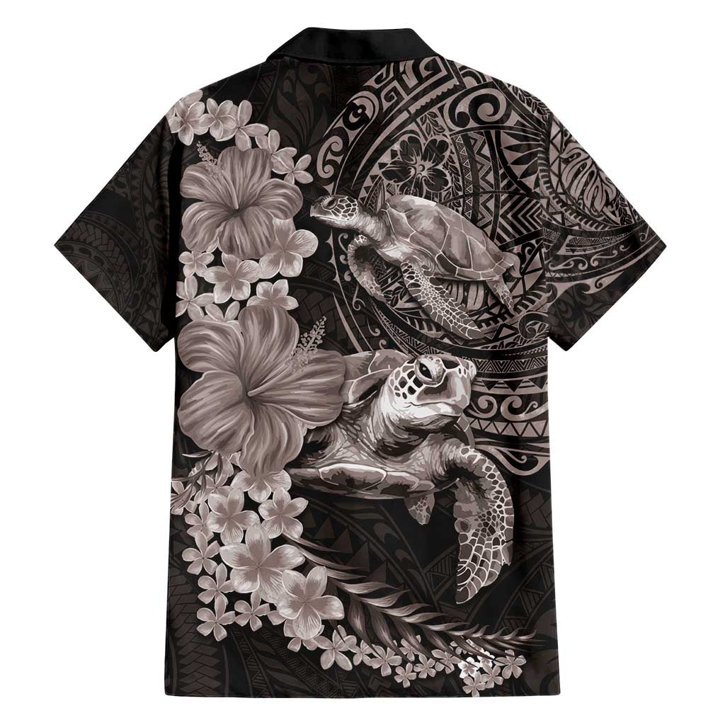Hawaiian Plumeria and Hibiscus with Turtles Hawaiian Shirt Polynesian Art Grayscale - Polynesian Pride