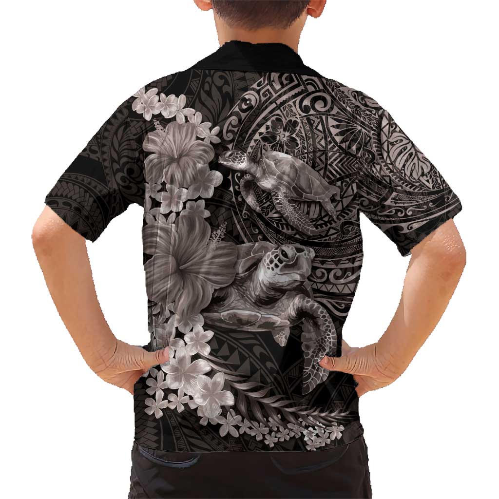 Hawaiian Plumeria and Hibiscus with Turtles Hawaiian Shirt Polynesian Art Grayscale - Polynesian Pride