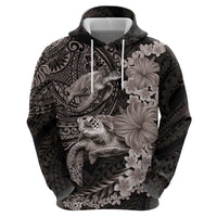 Hawaiian Plumeria and Hibiscus with Turtles Hoodie Polynesian Art Grayscale - Polynesian Pride