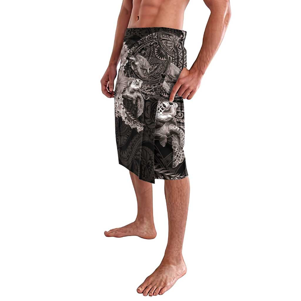 Hawaiian Plumeria and Hibiscus with Turtles Lavalava Polynesian Art Grayscale - Polynesian Pride