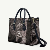 Hawaiian Plumeria and Hibiscus with Turtles Leather Bag Polynesian Art Grayscale - Polynesian Pride