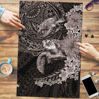 Hawaiian Plumeria and Hibiscus with Turtles Puzzle Polynesian Art Grayscale - Polynesian Pride