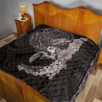 Hawaiian Plumeria and Hibiscus with Turtles Quilt Polynesian Art Grayscale - Polynesian Pride