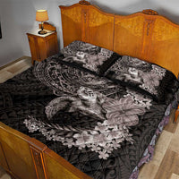 Hawaiian Plumeria and Hibiscus with Turtles Quilt Bed Set Polynesian Art Grayscale - Polynesian Pride