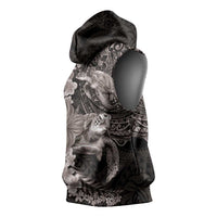 Hawaiian Plumeria and Hibiscus with Turtles Sleeveless Hoodie Polynesian Art Grayscale - Polynesian Pride