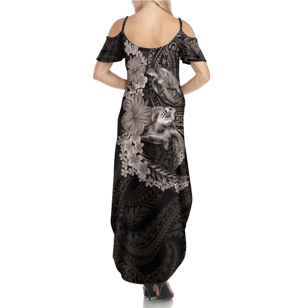 Hawaiian Plumeria and Hibiscus with Turtles Summer Maxi Dress Polynesian Art Grayscale - Polynesian Pride