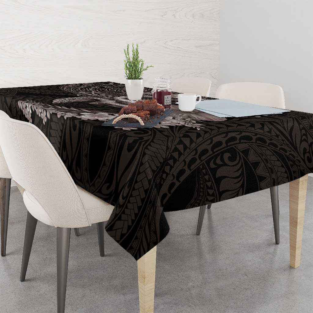 Hawaiian Plumeria and Hibiscus with Turtles Tablecloth Polynesian Art Grayscale - Polynesian Pride