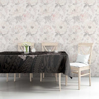 Hawaiian Plumeria and Hibiscus with Turtles Tablecloth Polynesian Art Grayscale - Polynesian Pride