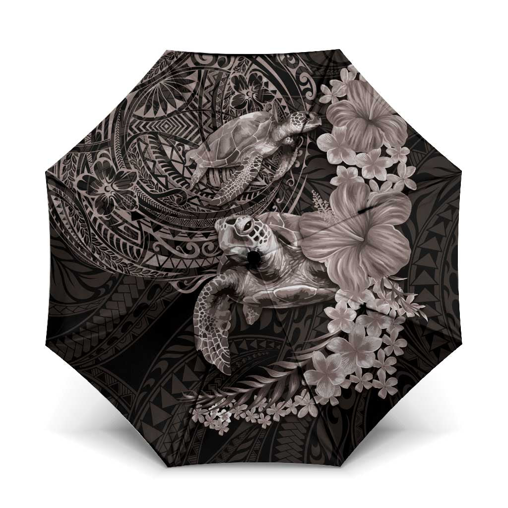 Hawaiian Plumeria and Hibiscus with Turtles Umbrella Polynesian Art Grayscale - Polynesian Pride